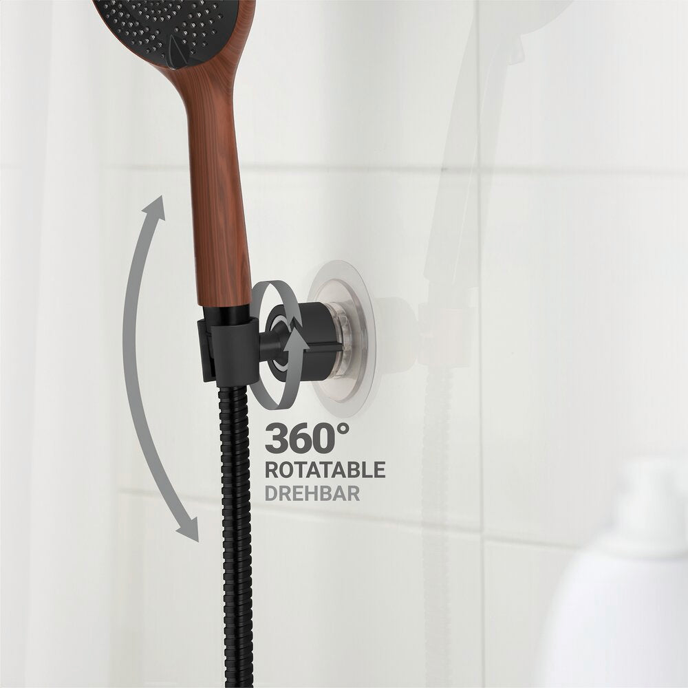 Dusjhodeholder 360° svart uten boring ABS - WENKO montert i dusj