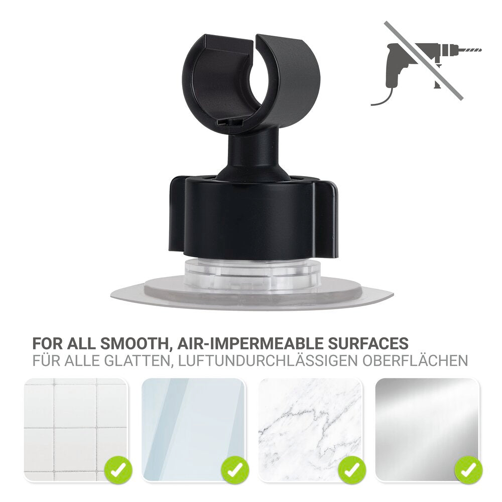 Dusjhodeholder 360° svart uten boring ABS - WENKO vinkling