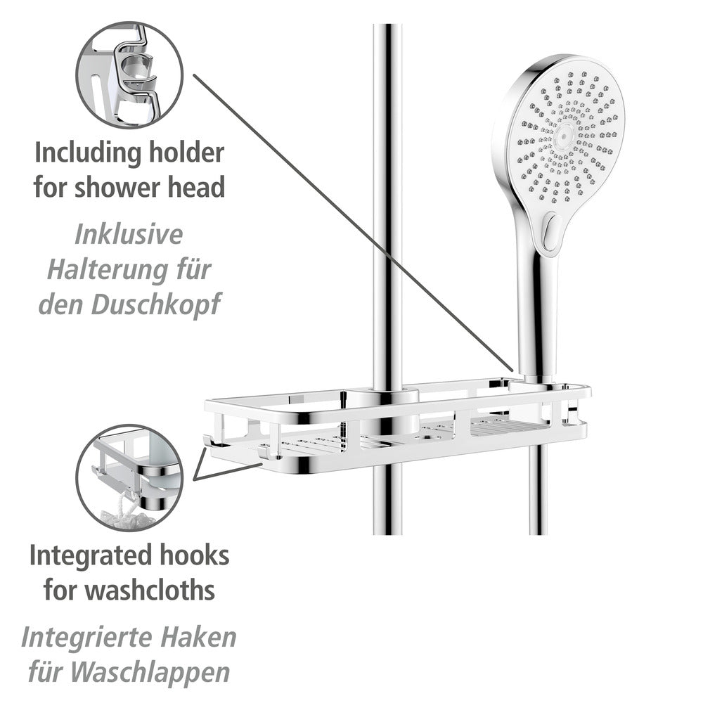 Detalj av krok på dusjhylle Libertà krom med krok og dusjhodeholder