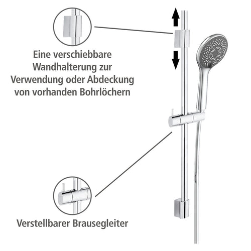Dusjsett vannbesparende krom 70 cm rustfritt stål bakside