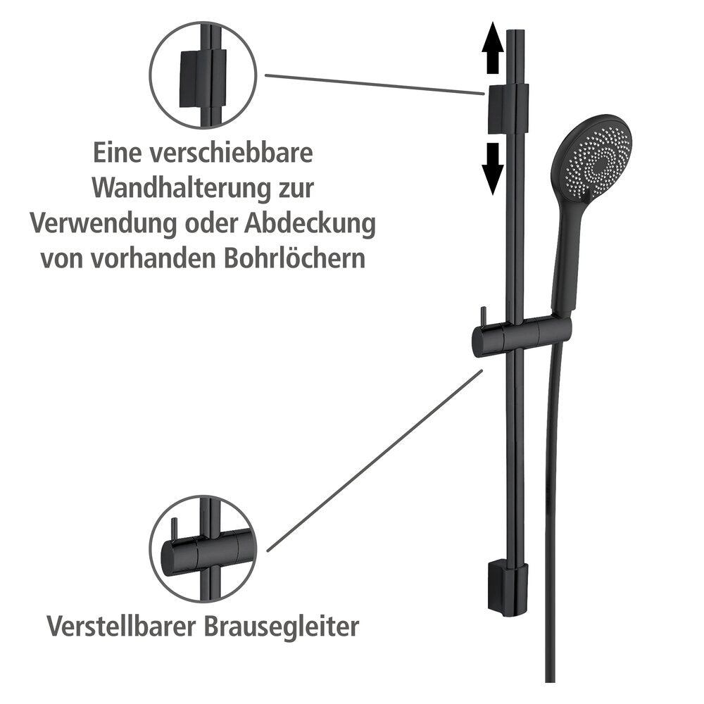 Dusjsett vannbesparende svart rustfritt stål 70 cm - Wenko bakside