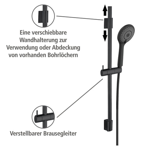 Dusjsett vannbesparende svart rustfritt stål 70 cm - Wenko bakside