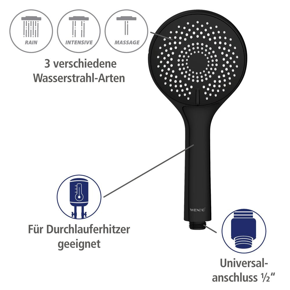 Dusjsett vannbesparende svart rustfritt stål 70 cm - Wenko dusjhode