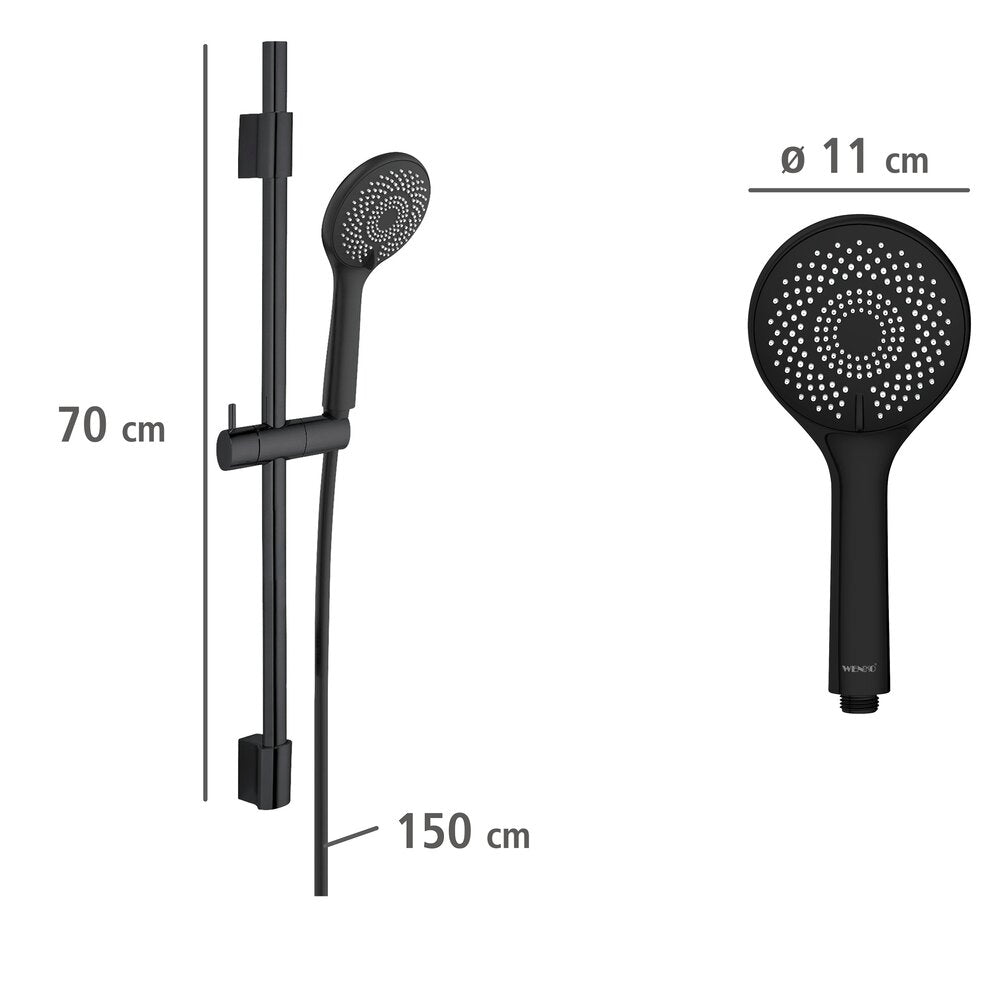 Dusjsett vannbesparende svart rustfritt stål 70 cm - Wenko slange