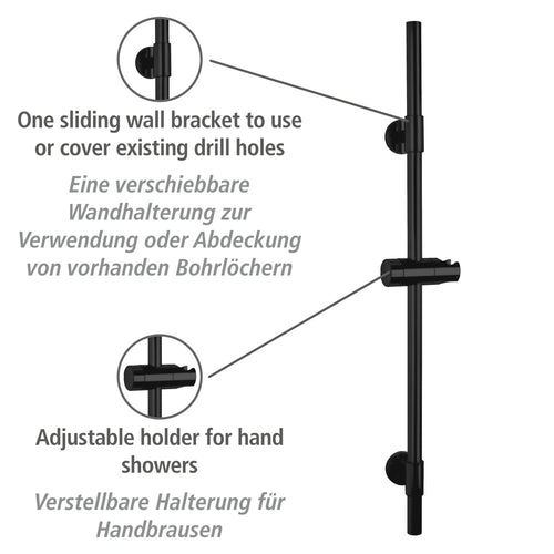 Dusjstang Basic svart 66 cm rustfritt stål bakside