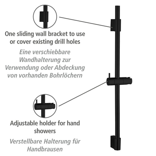 Dusjstang svart matt rustfritt stål 70 cm - Wenko bakside
