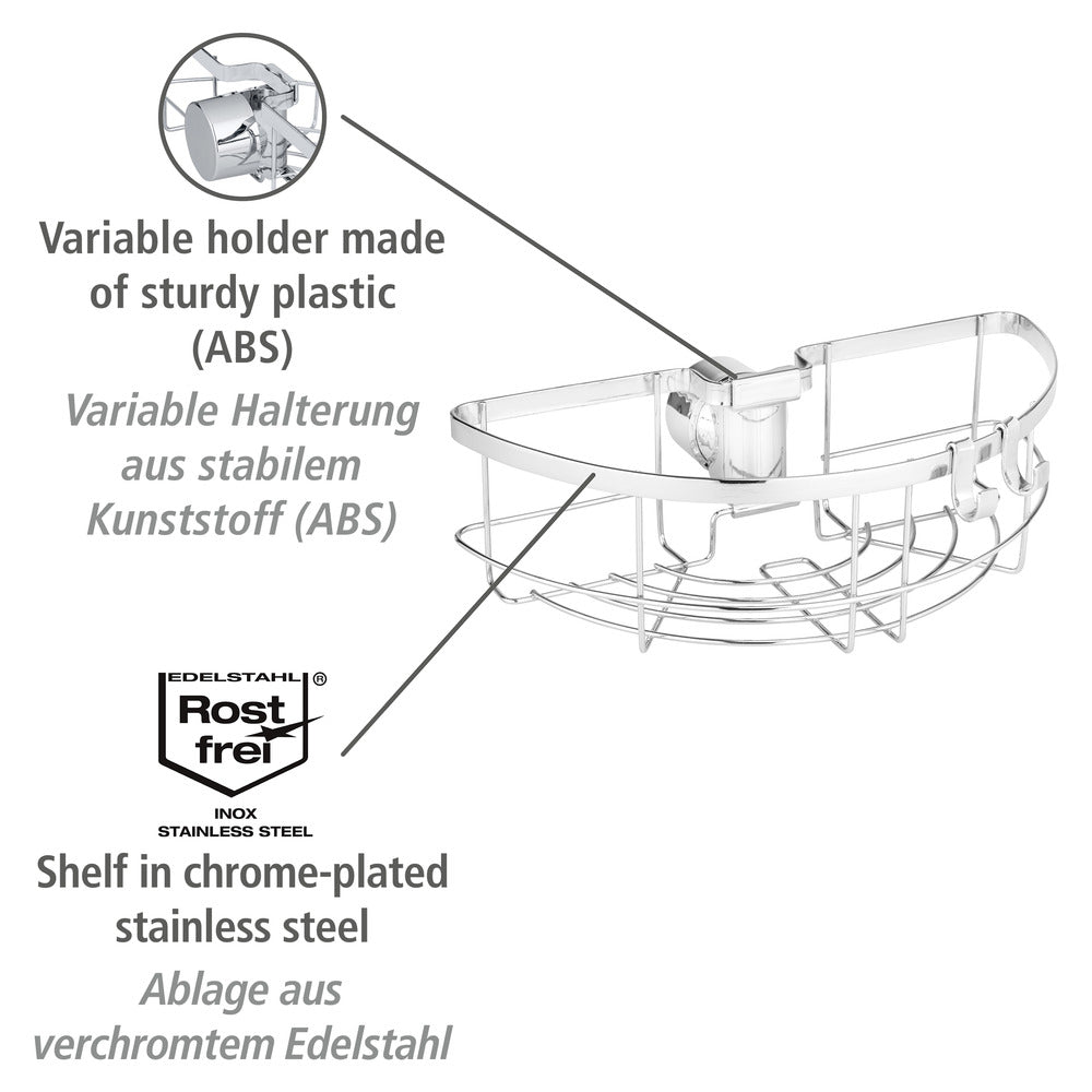 Detalj av Dusjstangcaddy Floresta rund rustfritt stål uten boring