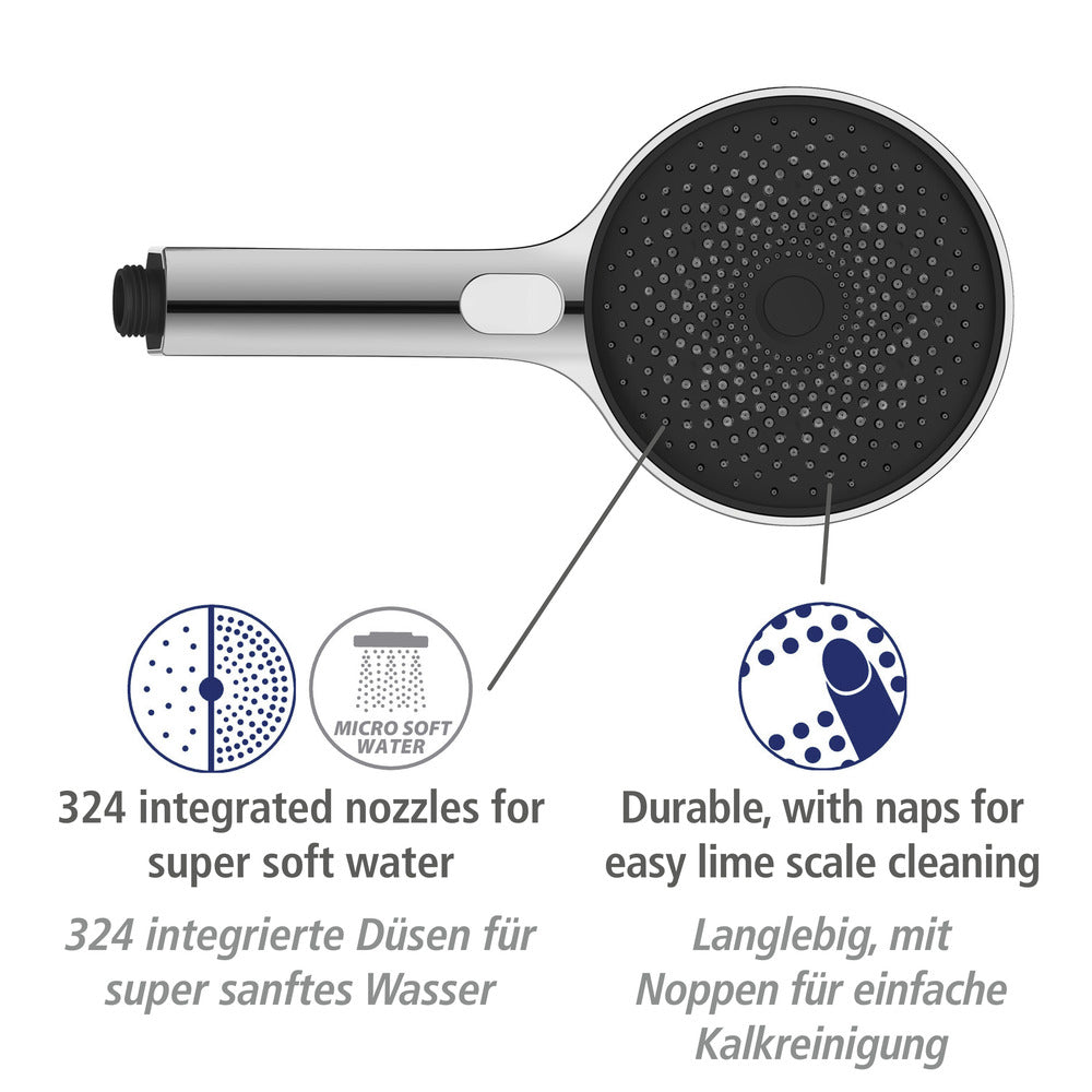 Dusjsystem Softwater krom rustfritt stål side