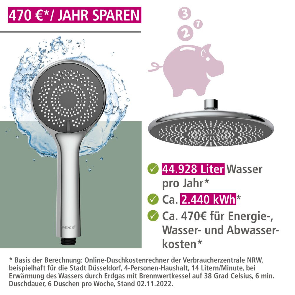 Dusjsystem Watersaving krom rustfritt stål vannbesparende side