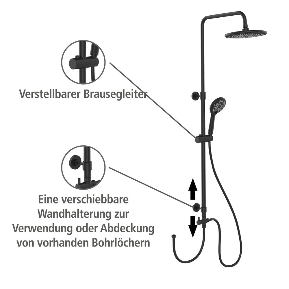 Detalj av Dusjsystem Watersaving svart rustfritt stål