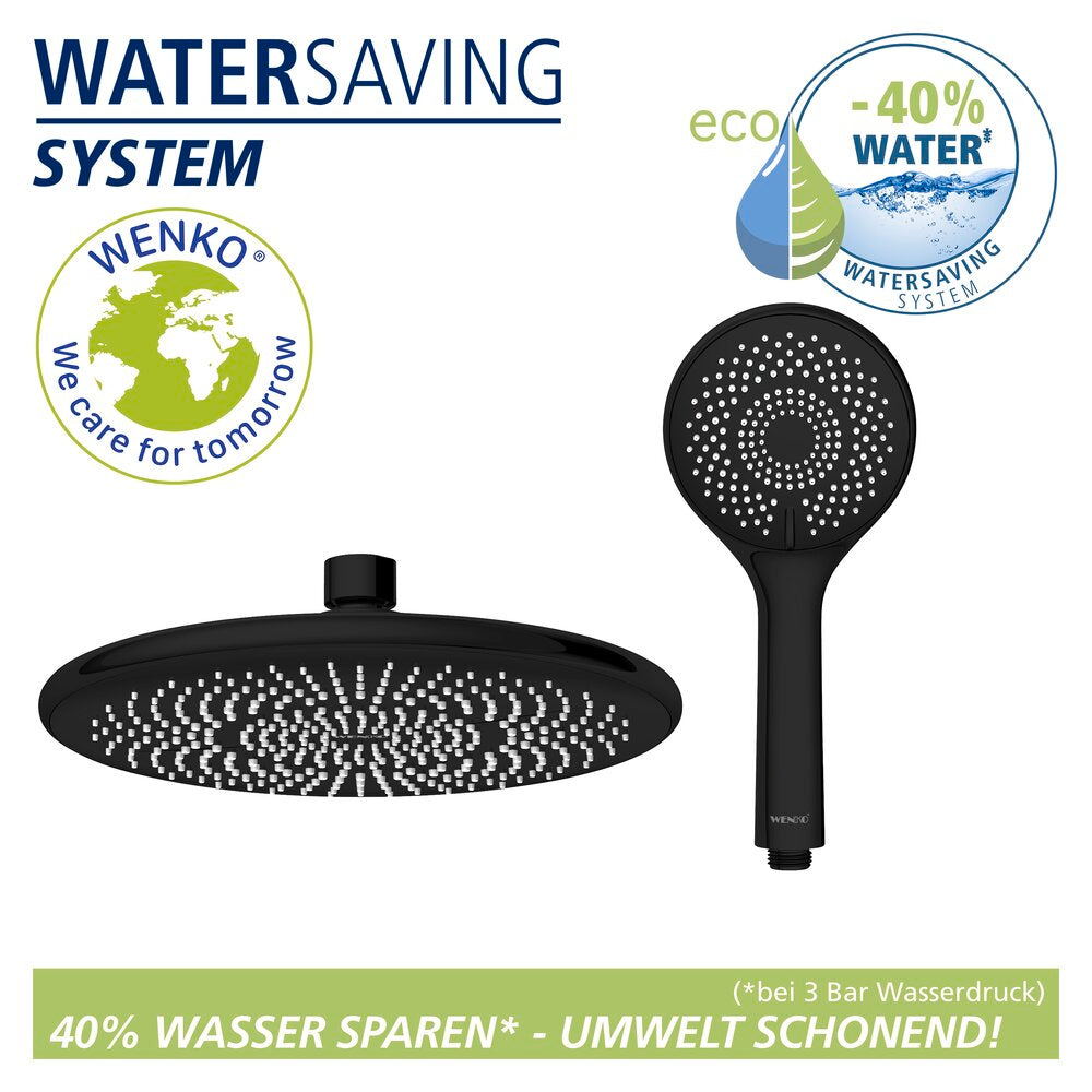 Montert Dusjsystem Watersaving svart rustfritt stål i dusj