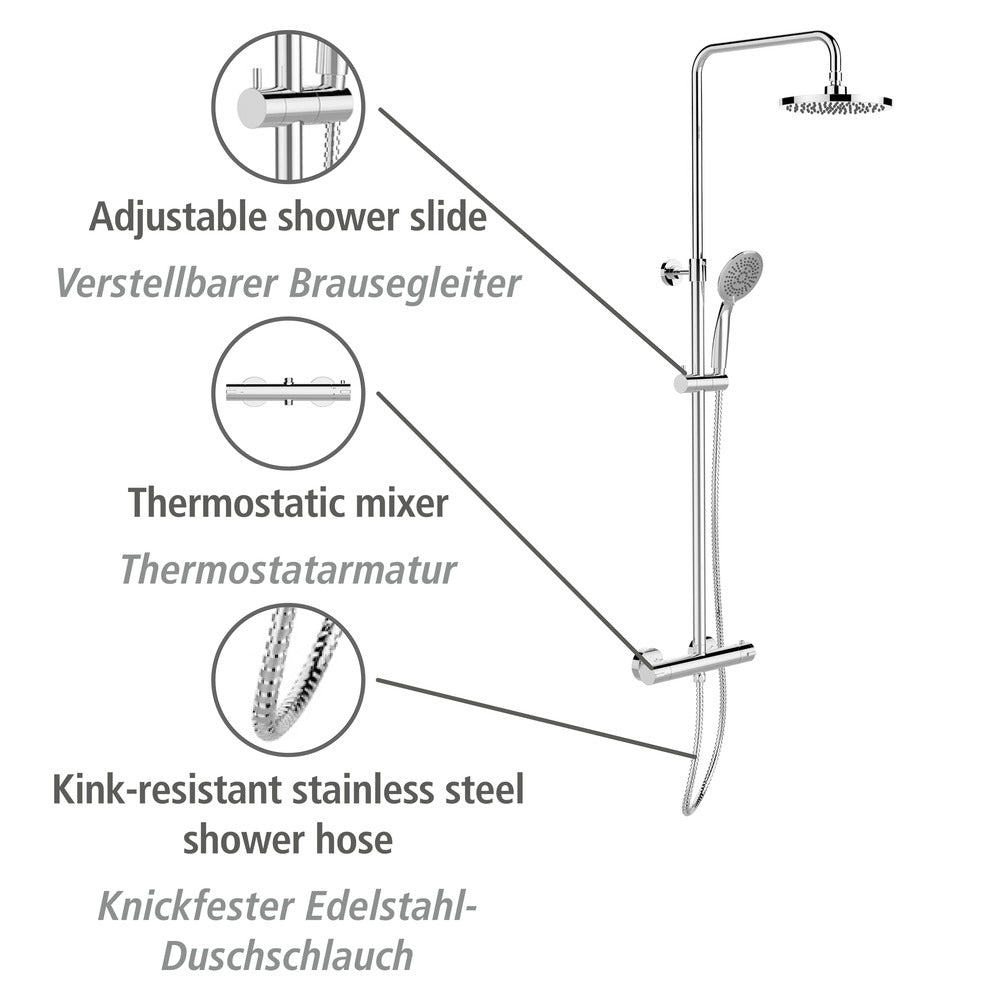Dusjsystem Young Eco med termostat krom rustfritt stål bakside