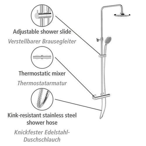 Dusjsystem Young Eco med termostat krom rustfritt stål bakside