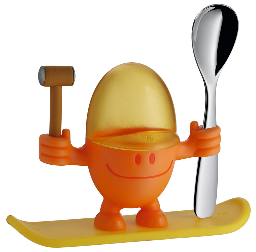 Eggeglass McEgg med skje oransje 11 cm plast forfra