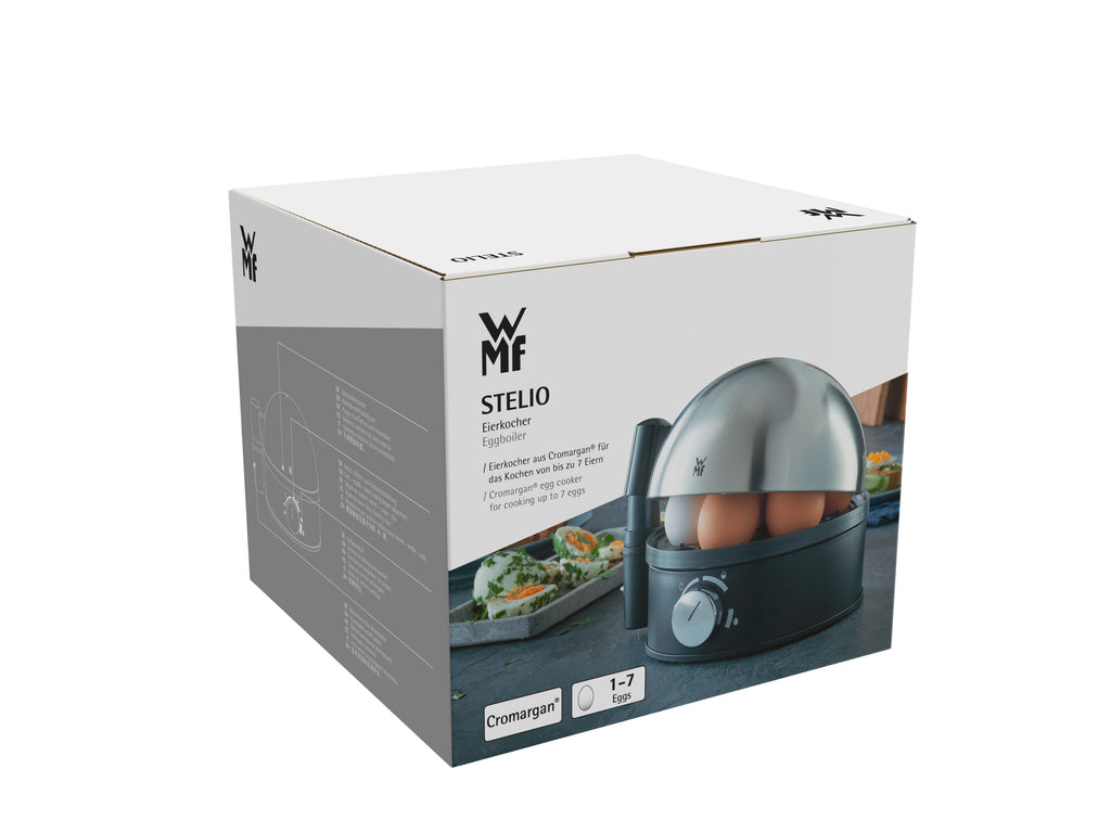 Oversikt over Eggkoker Stelio for 7 egg rustfritt stål med eggprikker i bruk