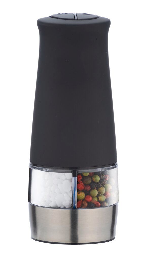 Elektrisk salt- og pepperkvern 2-i-1 med LED-lys svart - WENKO forfra