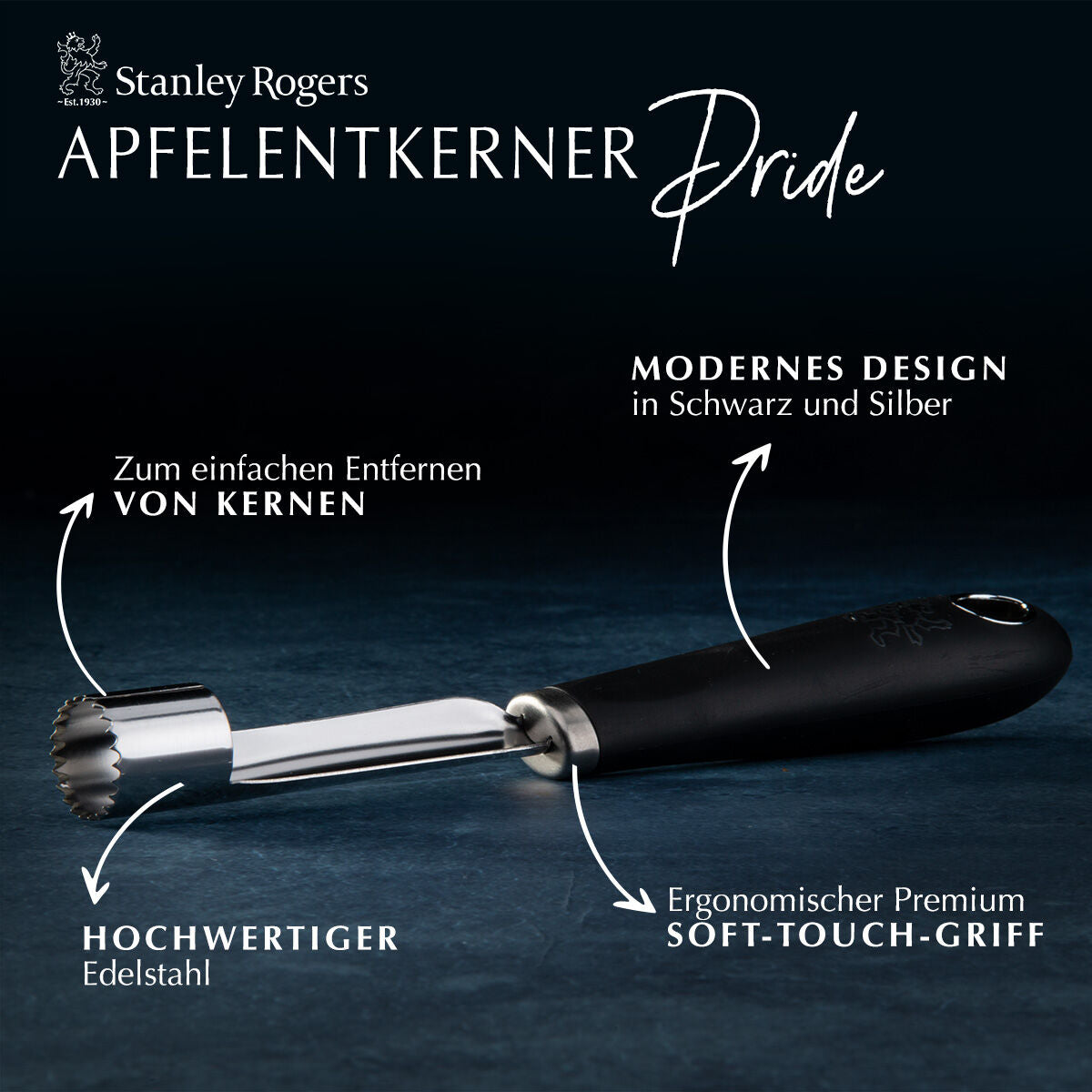 Soft-touch grep på Epleutkjerner rustfritt stål 21 cm soft-touch