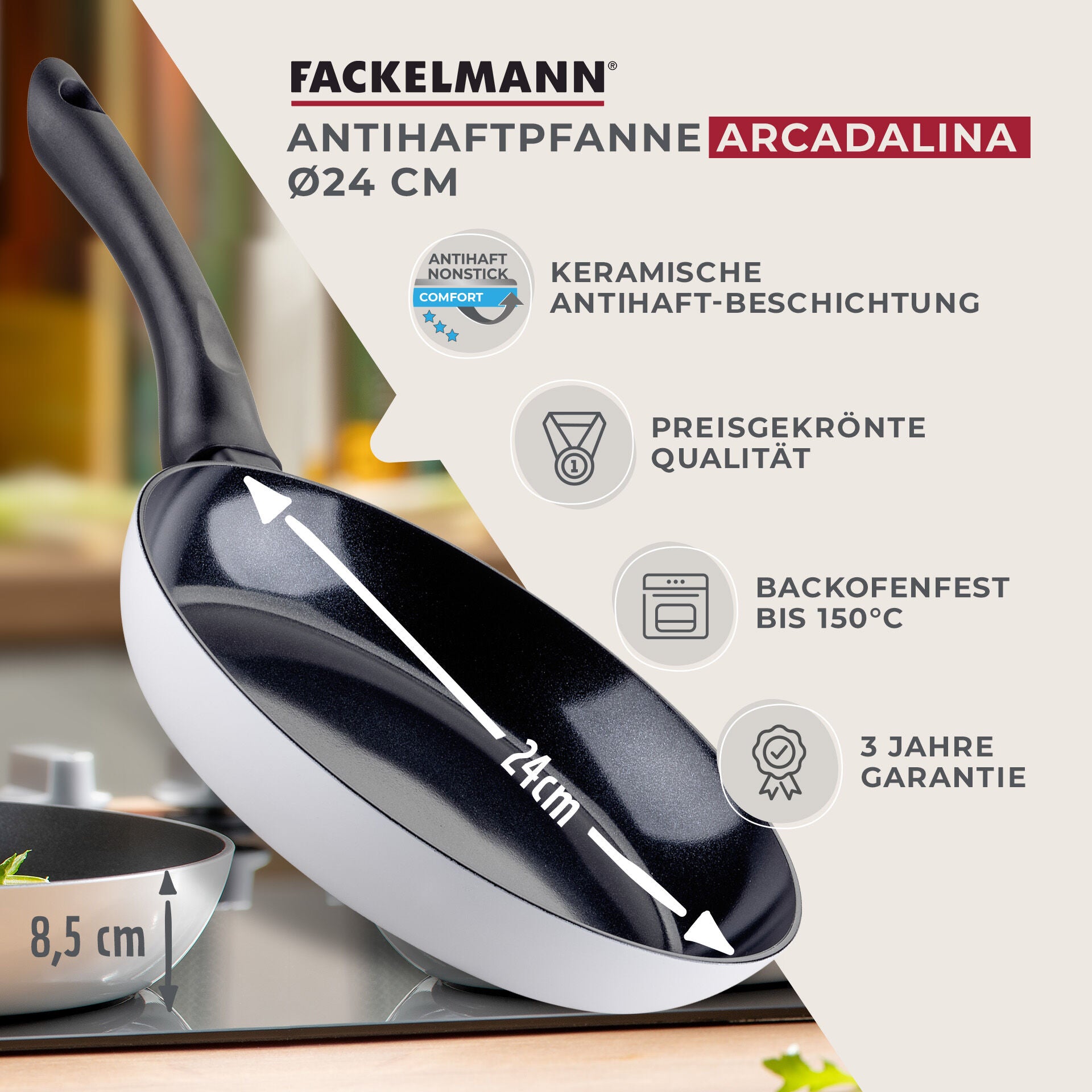 Ergonomisk håndtak på Stekepanne Arcadalina keramikk non-stick Ø24 cm