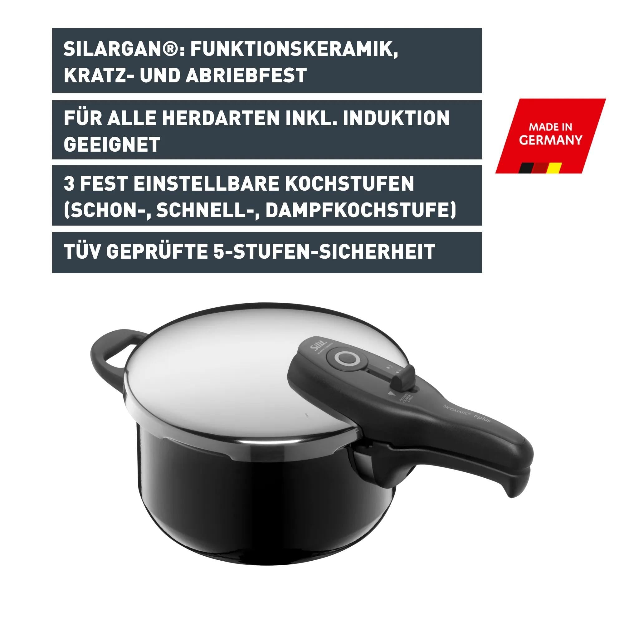 Trykkkoker Silargan® Sicomatic t-Plus 22 cm 4,5 L svart - Silit