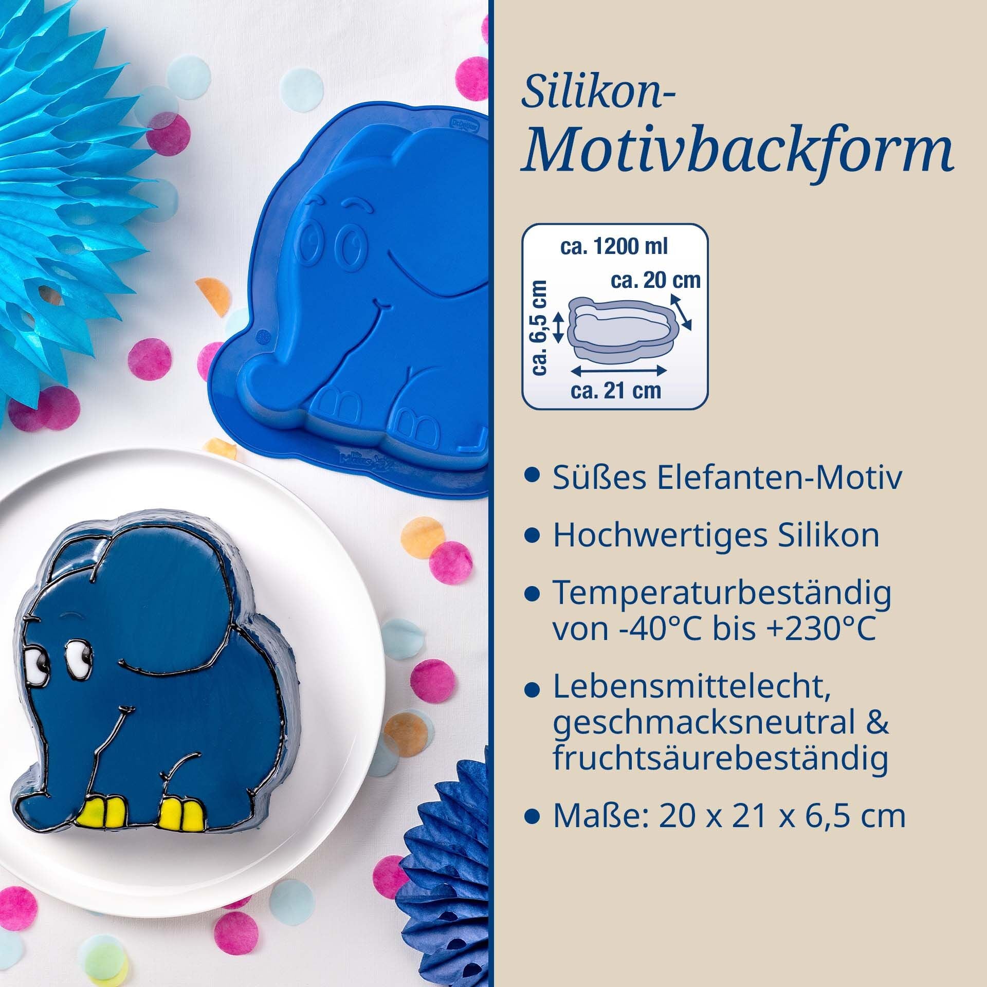 Figurform elefant silikon 18,5x20,5 cm DieMaus - Dr. Oetker nærbilde