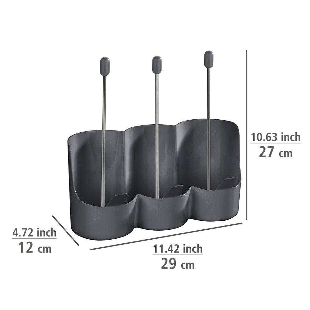 Nærbilde av flasketørkestativ for 3 flasker grå ABS materiale