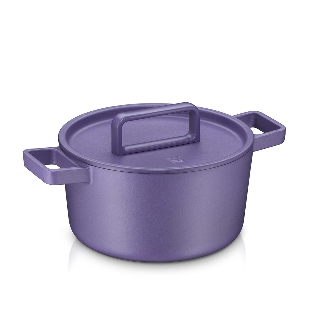 Flavour stekegryte støpejern 24 cm fiolett 5,2 L med lokk forfra
