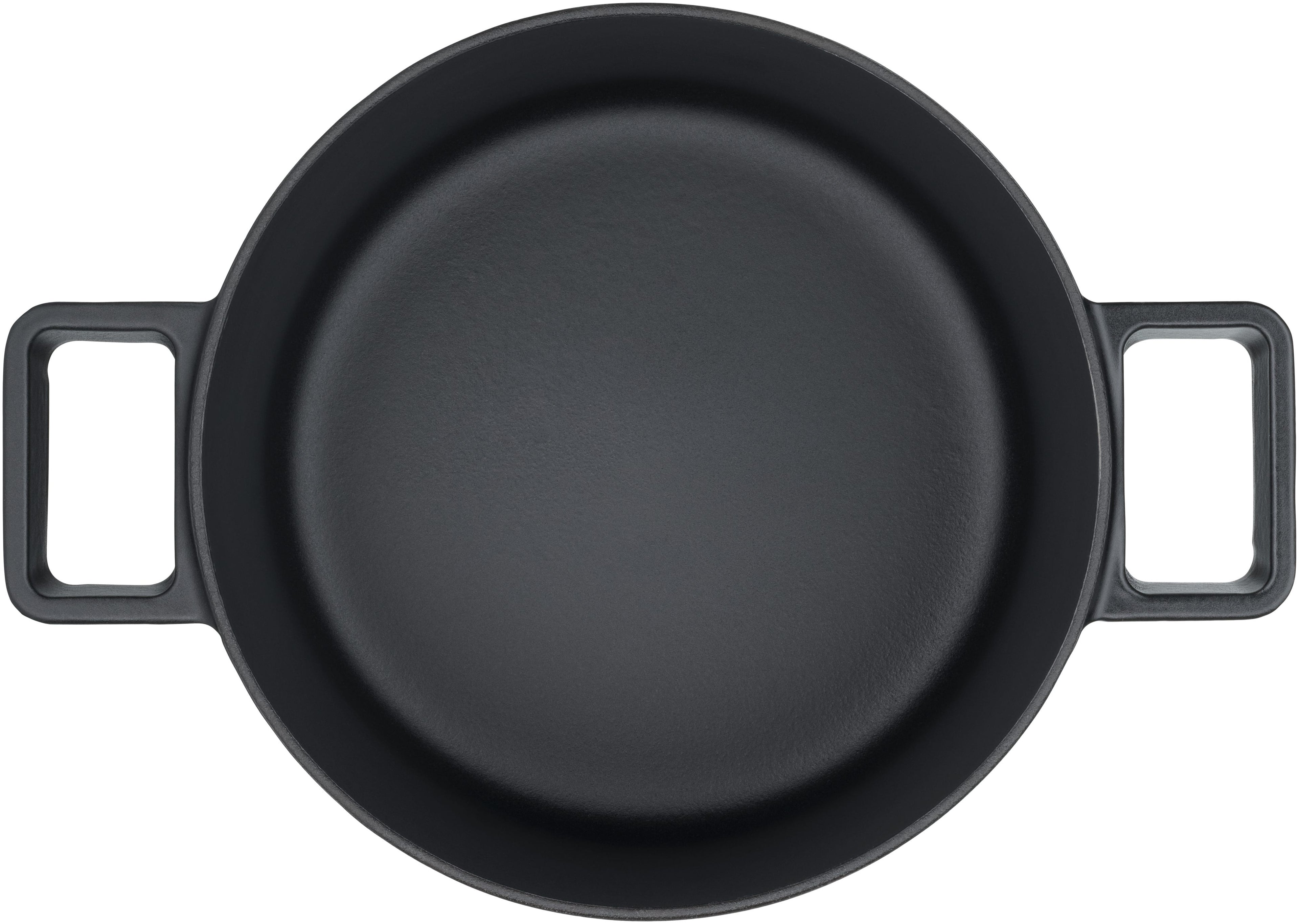 Flavour stekegryte støpejern 24 cm svart 5,2 L med lokk montert på komfyr