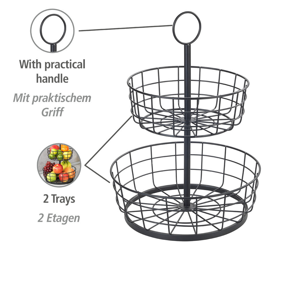 Fruktfat etagere 2 etasjer metall svart Wenko bakside