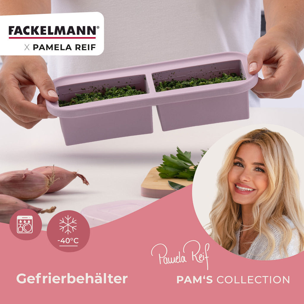 Fryseboks silikon 2x250 ml lavendel montert i fryser