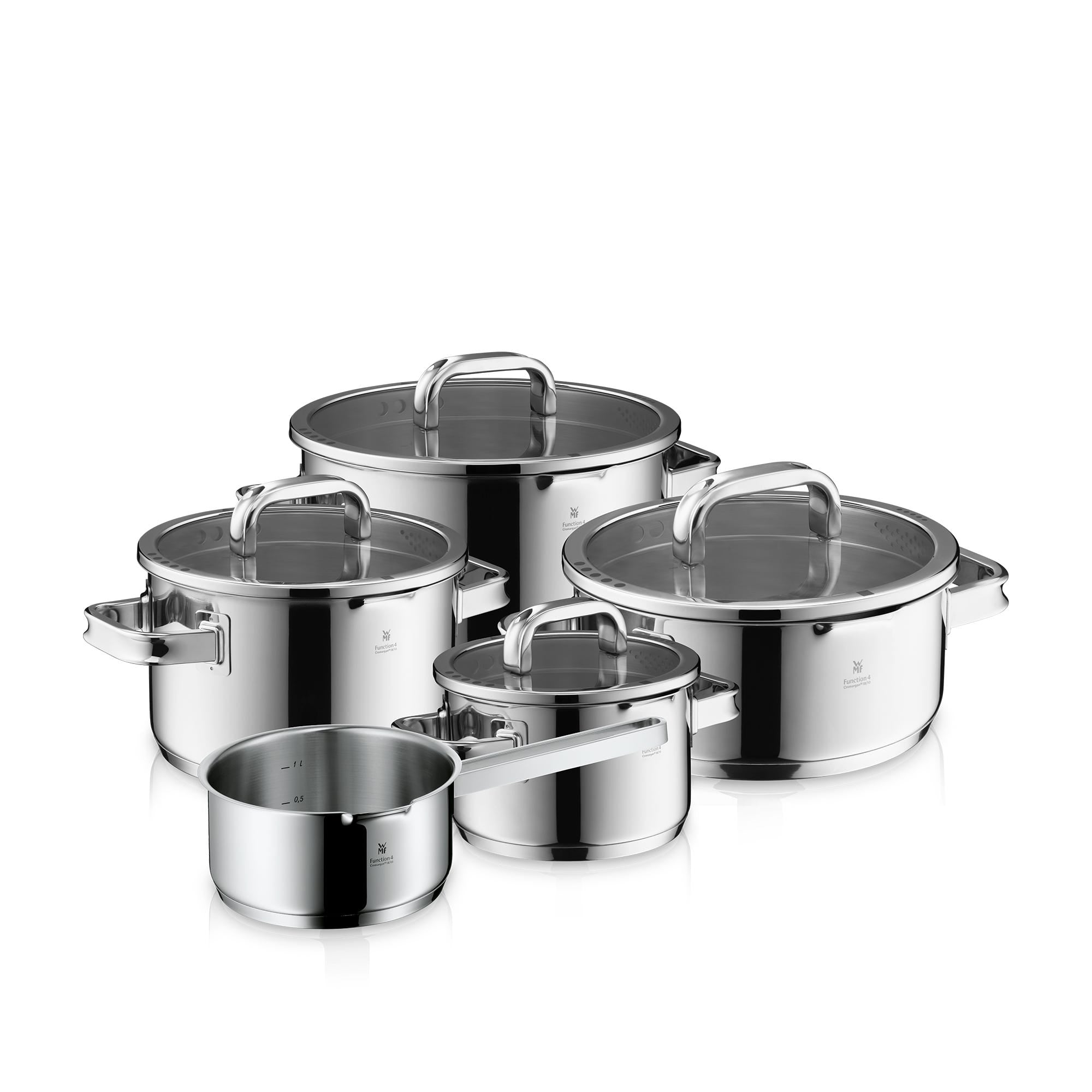Function 4 Advanced grytesett 5-delt rustfritt stål induksjon - WMF forfra