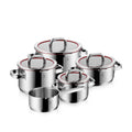 Function 4 grytesett 5-delt rustfritt stål med glasslokk induksjon forfra