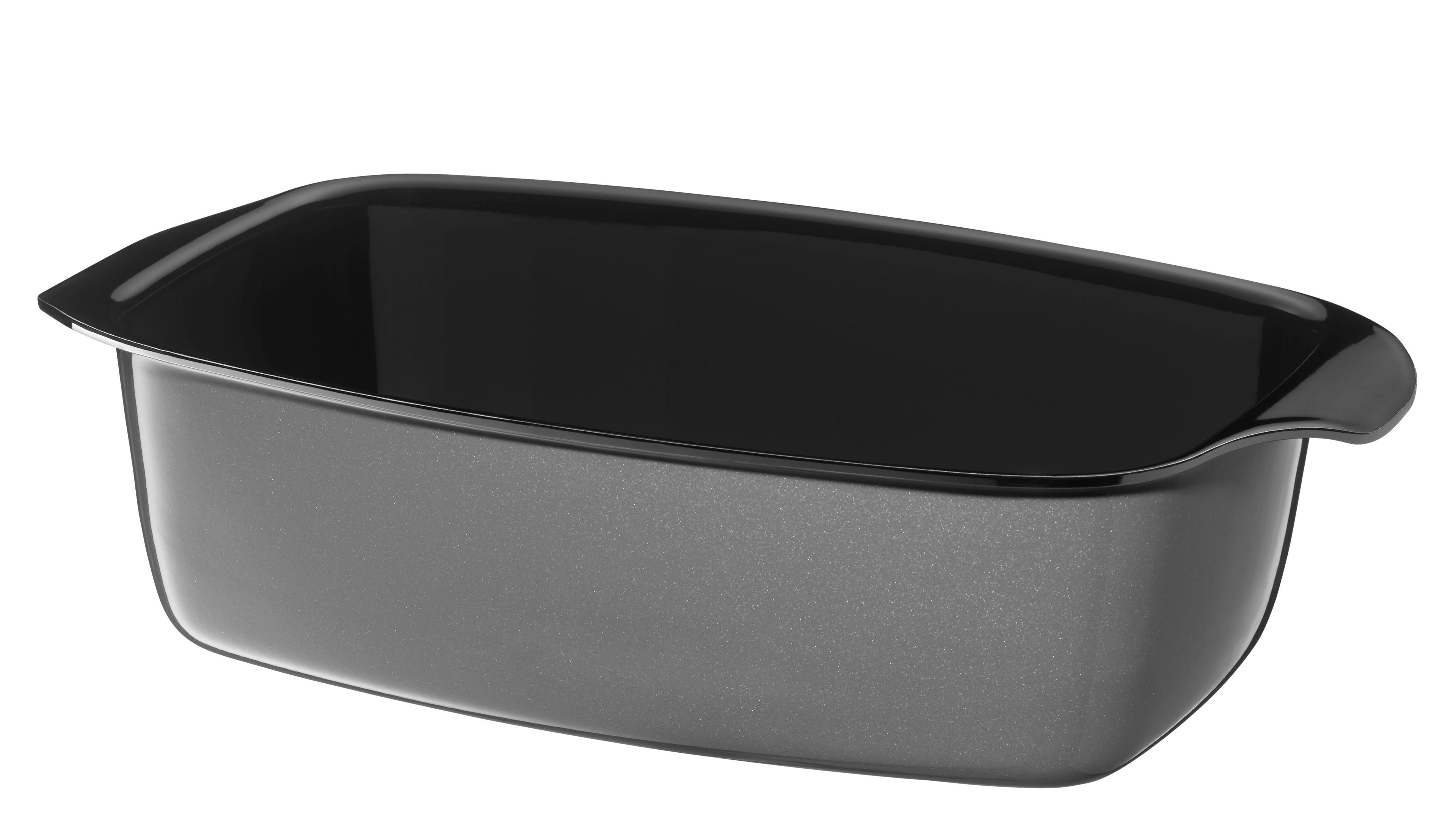 Detalj av håndtak på Fusiontec Mineral langpanne rektangulær 32×21 cm med glasslokk 5,3 L platinum