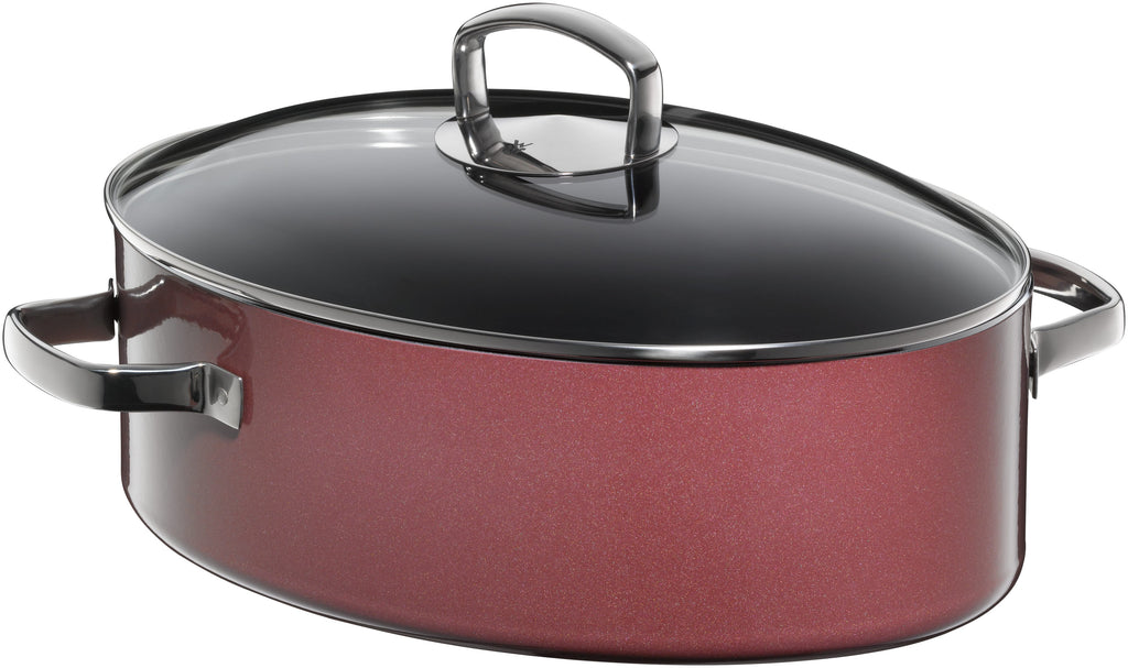 Fusiontec Mineral langpanne oval 36 cm med glasslokk rose quartz forfra