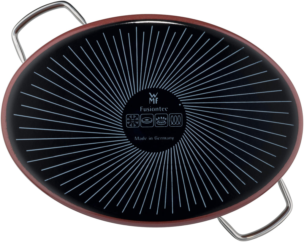 Fusiontec Mineral langpanne oval 36 cm med glasslokk rose quartz bakside