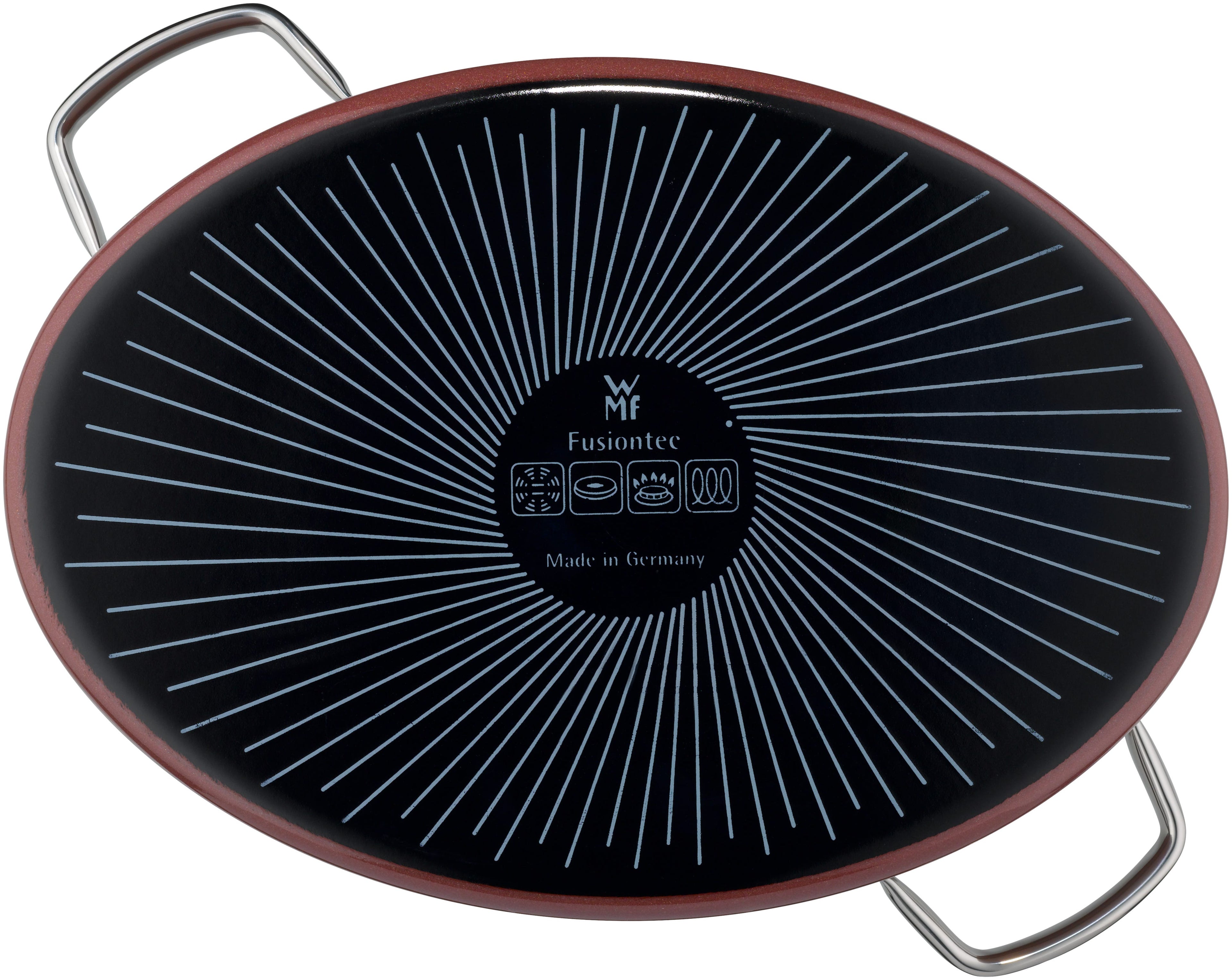Fusiontec Mineral langpanne oval 36 cm med glasslokk rose quartz bakside
