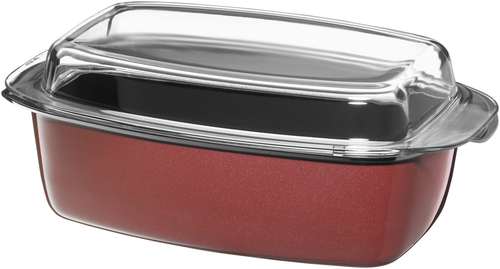 Fusiontec Mineral langpanne rektangulær 32×21 cm med glasslokk 5,3 L rose quartz forfra