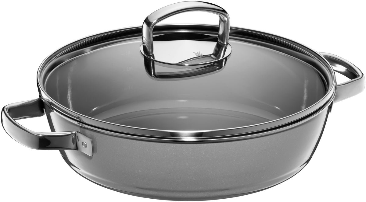 Fusiontec Mineral sauterpanne 28 cm med glasslokk platinum forfra