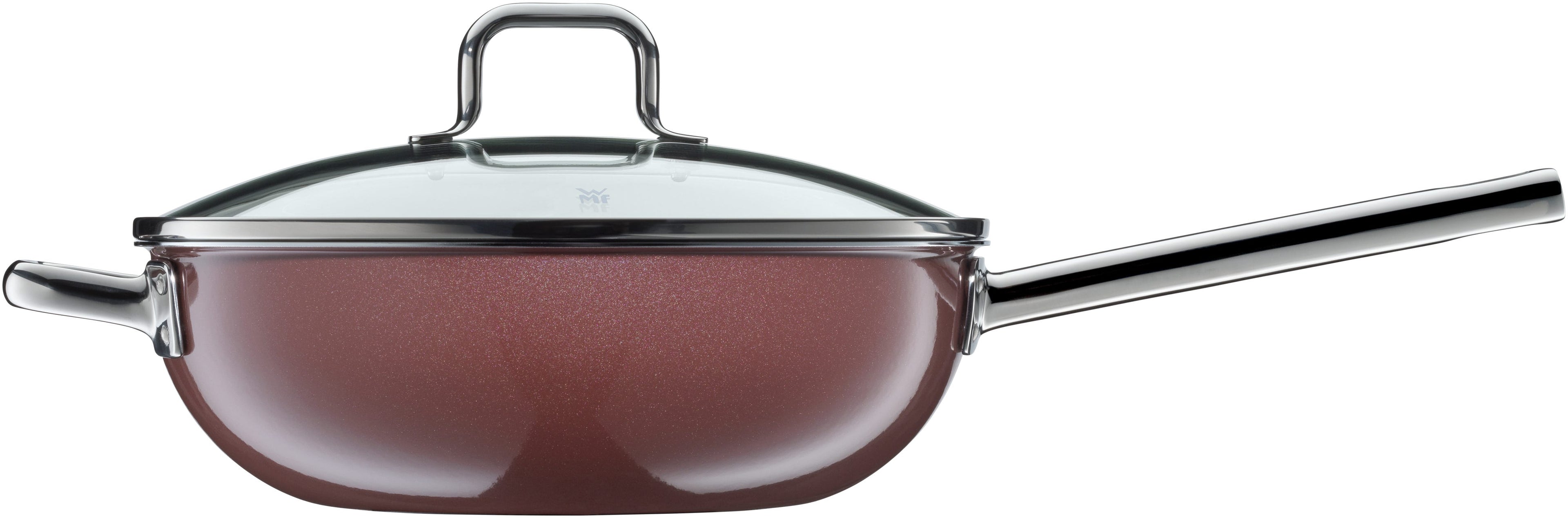 Detalj av glasslokket på Fusiontec Mineral wok med glasslokk 28 cm rose quartz