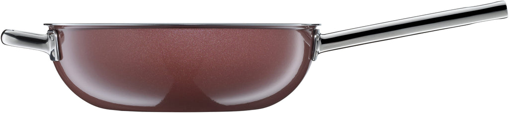 Nærbilde av håndtak på Fusiontec Mineral wok med glasslokk 28 cm rose quartz