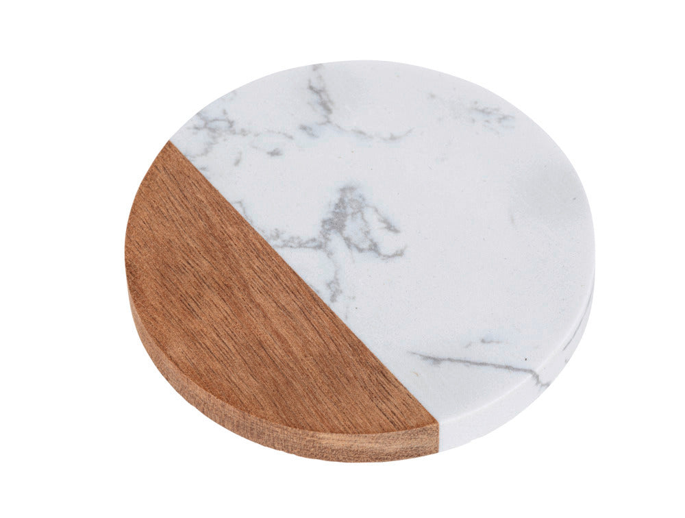 Glassbrikker marmor og akasietre hvit/natur Ø10 cm 4-delt sett bakside