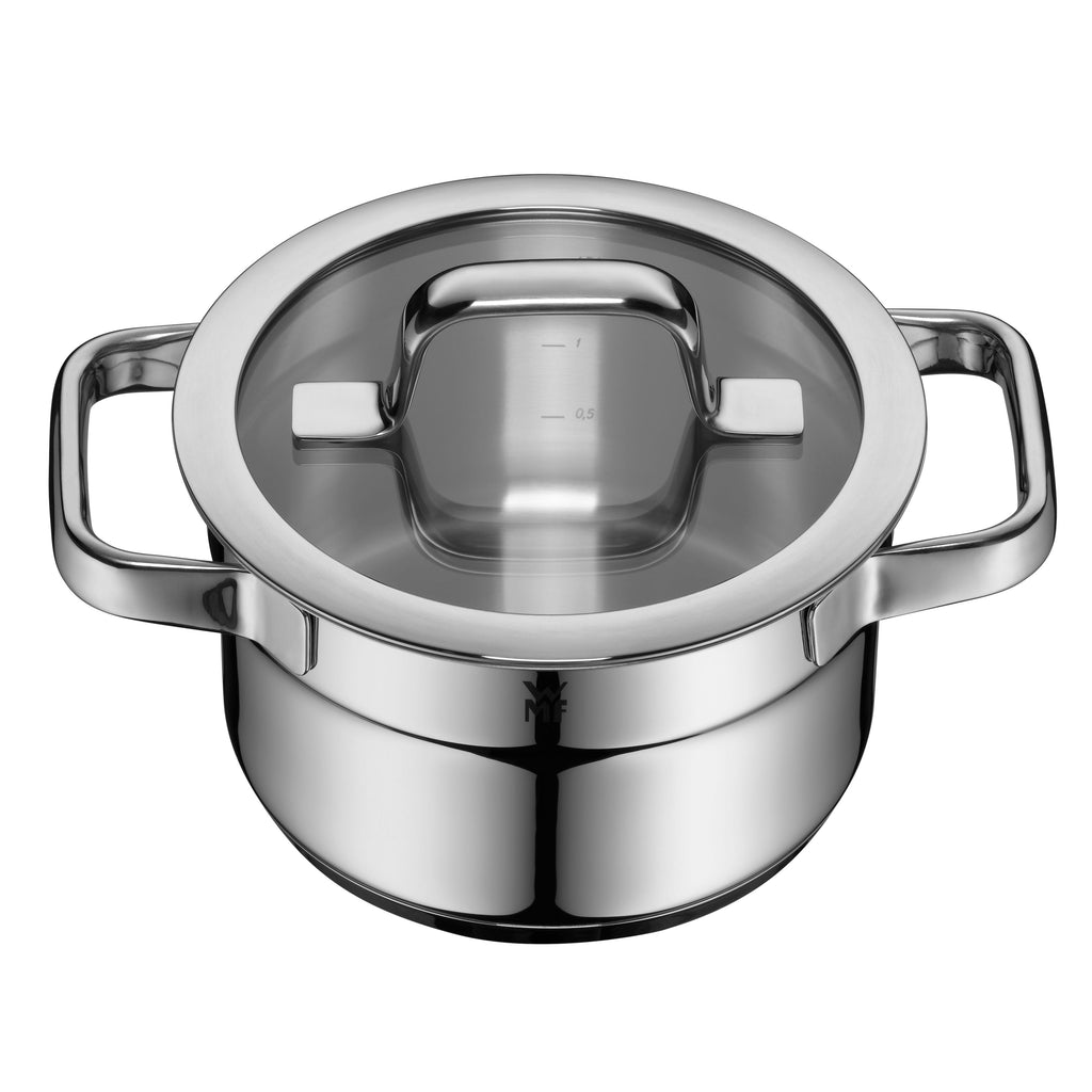 Glasslokk 16,5 cm Compact Cuisine glass og rustfritt stål nærbilde av håndtak