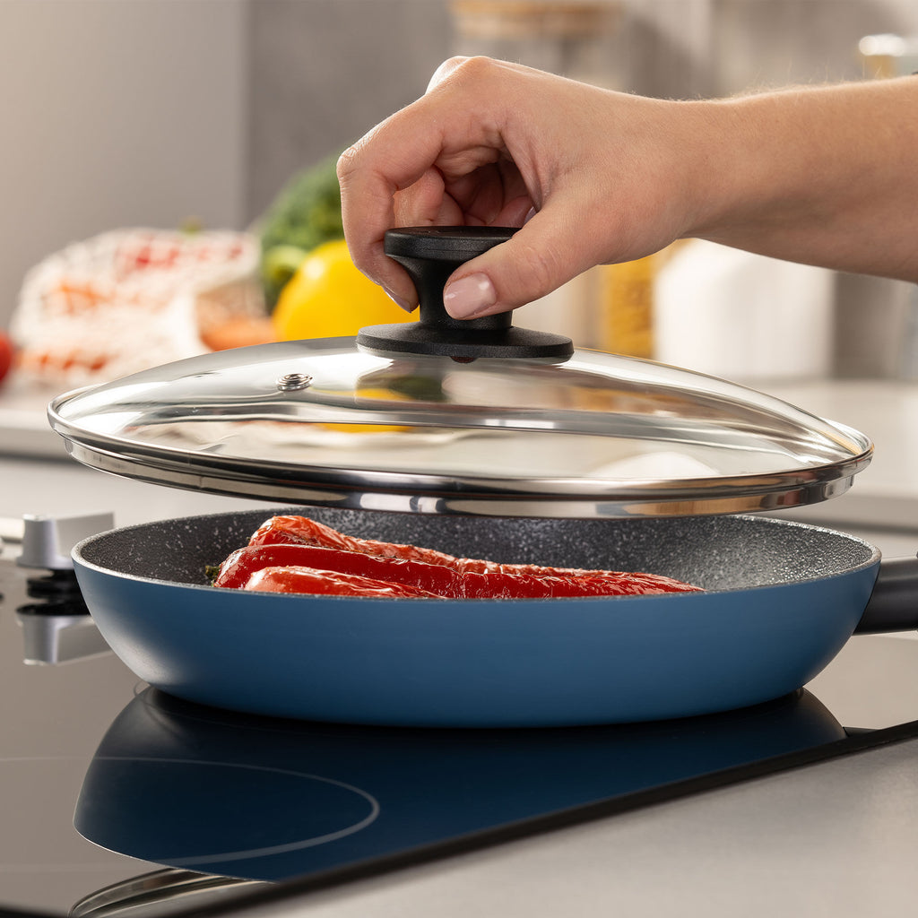 Glasslokk Ø24 cm med dampventil og bakelitthåndtak bakside