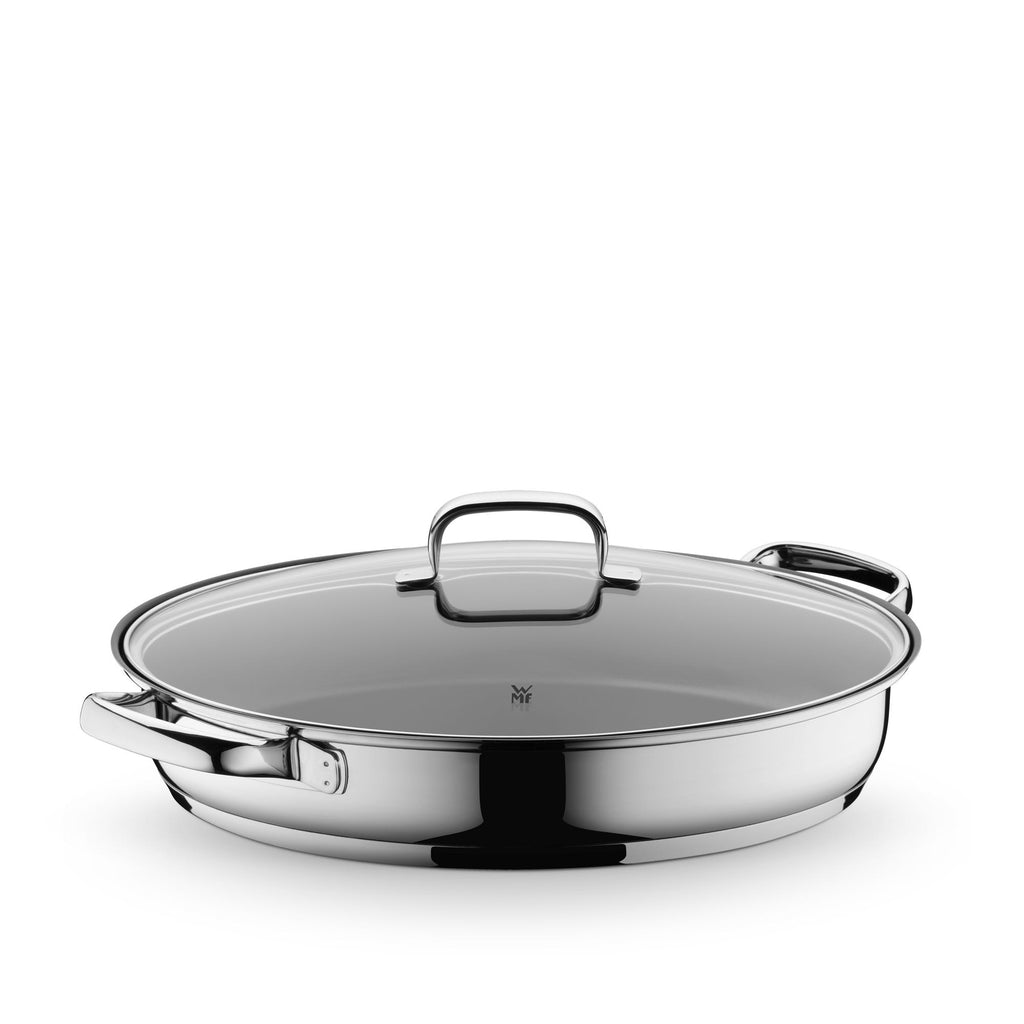 Gourmet fiskepanne oval 38x26 cm non-stick med glasslokk forfra