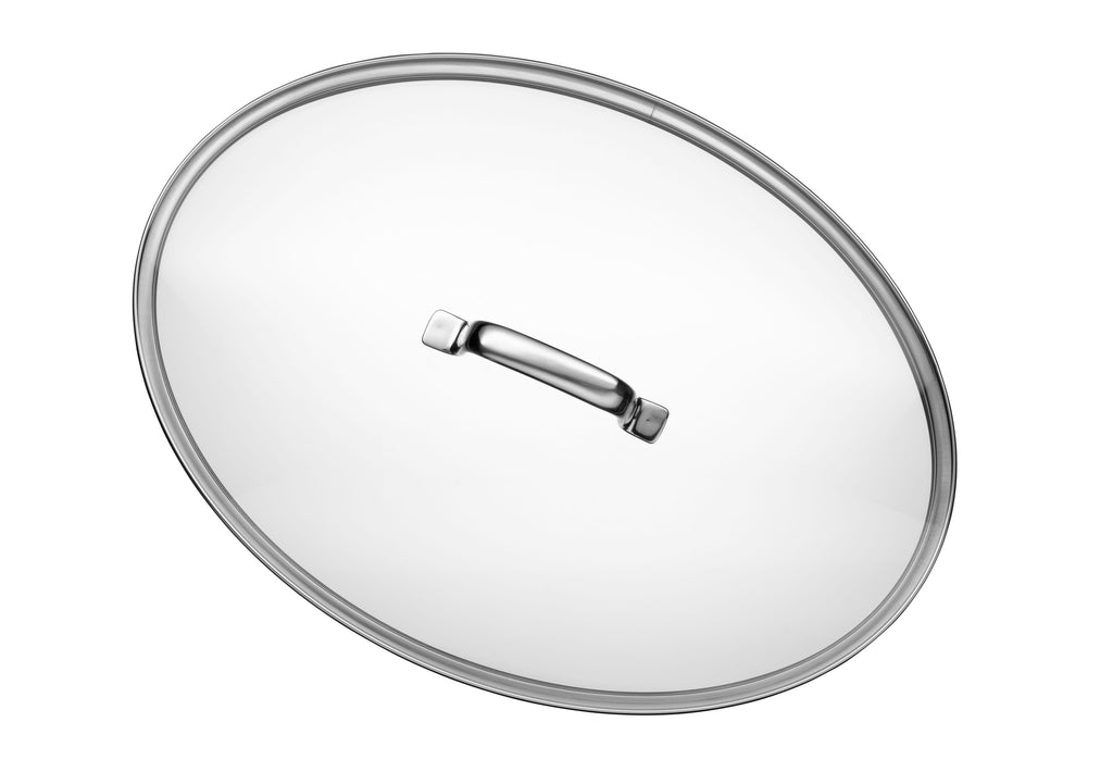 Gourmet fiskepanne oval 38x26 cm non-stick med glasslokk montert
