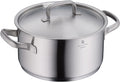 Gourmet Plus kjele 24 cm med lokk rustfritt stål forfra