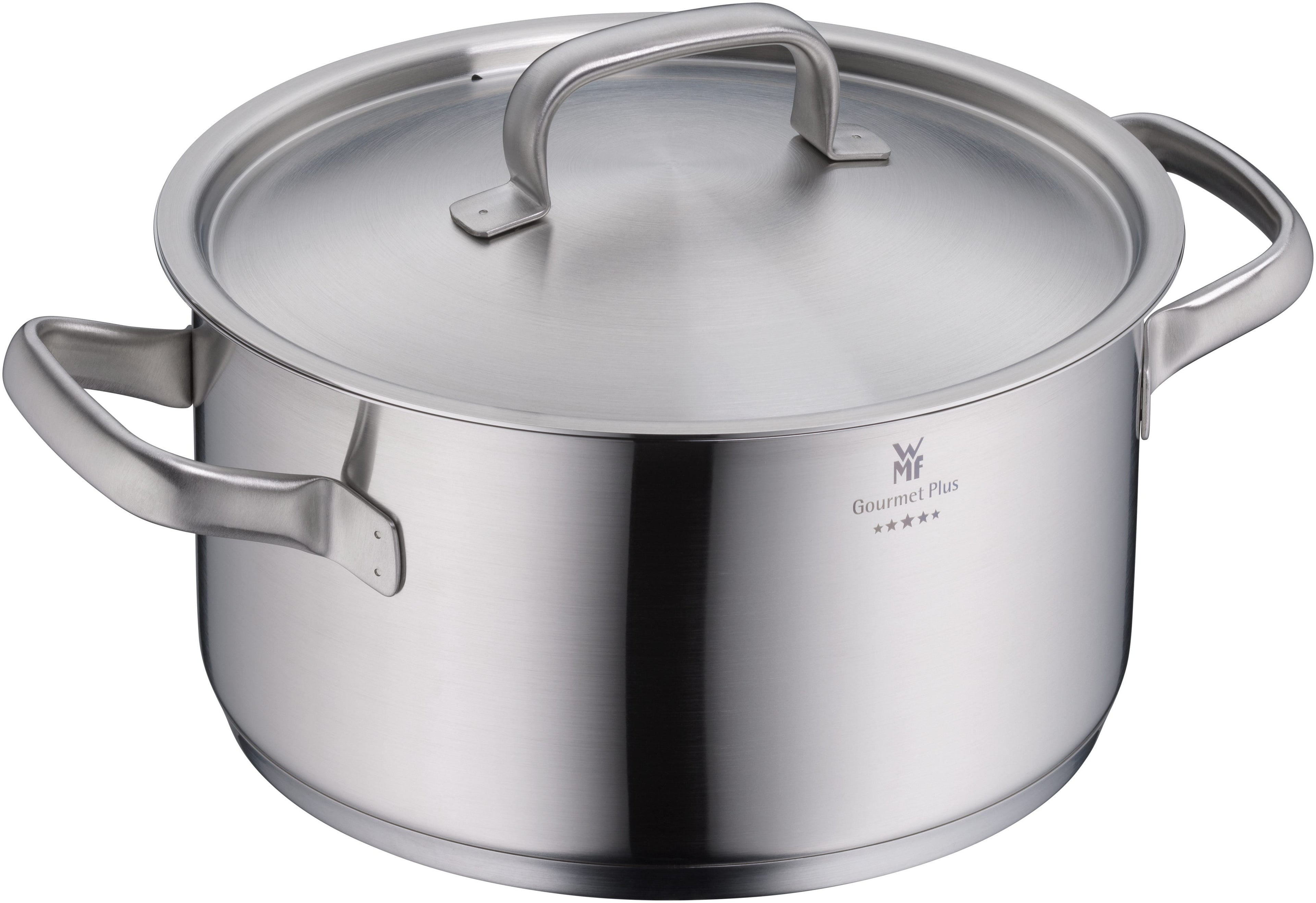 Gourmet Plus kjele 24 cm med lokk rustfritt stål forfra