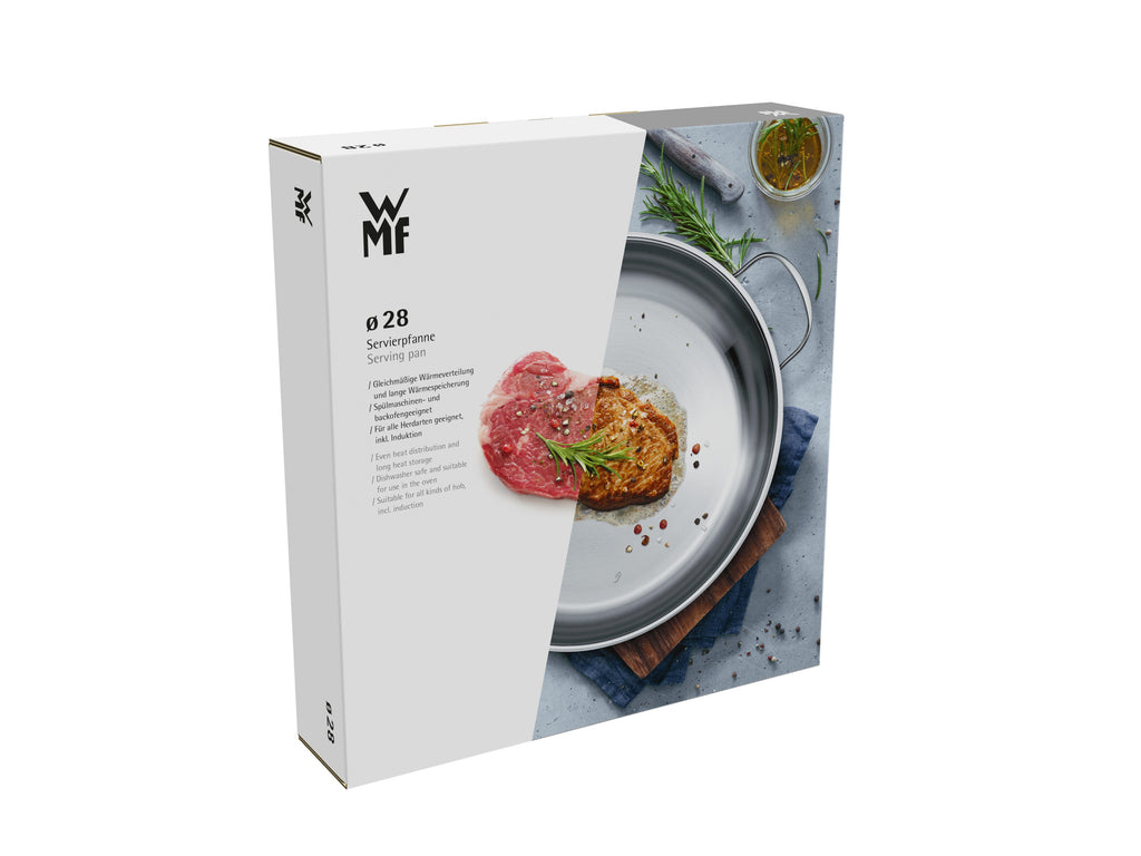 Gourmet Plus servierpanne 28 cm rustfritt stål induksjon montert på kokeplate