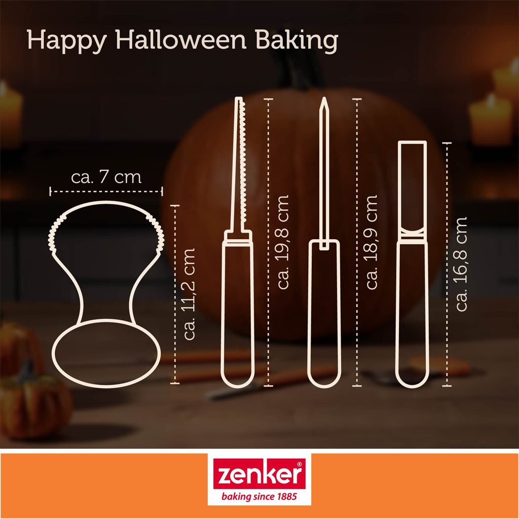 Sidevisning av Gresskar-utskjæringssett 4-delt rustfritt stål Halloween - Zenker