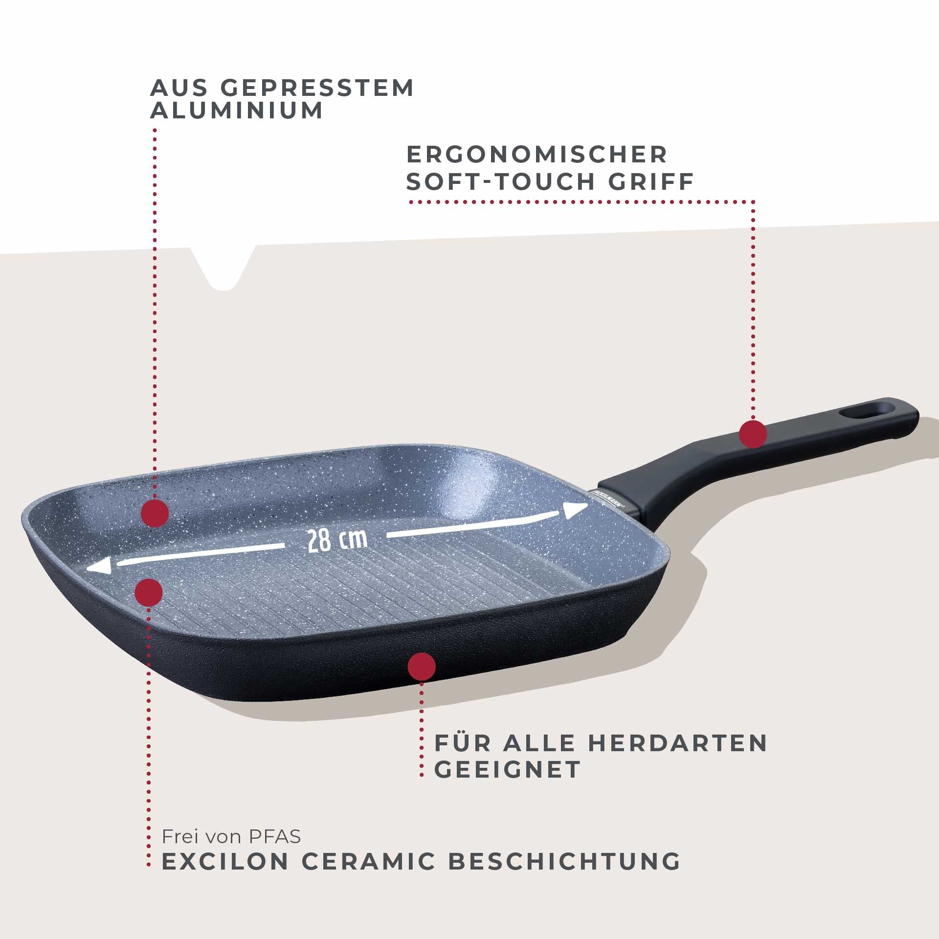 Grillpanne Cosmo keramikk non-stick Ø28 cm detalj av belegg