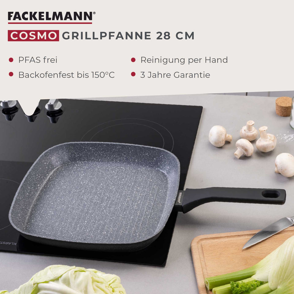 Grillpanne Cosmo keramikk non-stick Ø28 cm montert på komfyr